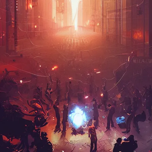 Image similar to human rights riot, detailed digital illustration by greg rutkowski, fire, android netrunner