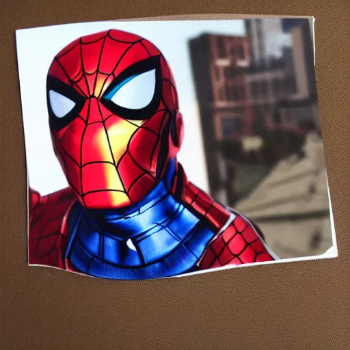 Image similar to a single iron man and spider - man hybrid, dslr, polaroid