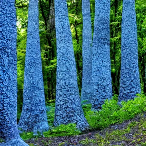 Prompt: a forest of trees made out of stone, blue tentacles