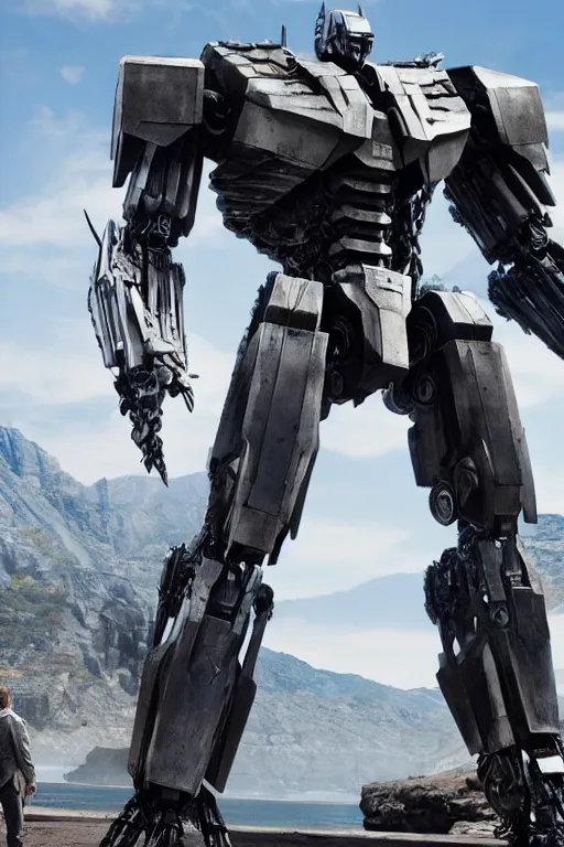 Image similar to cinematic still in westworld and pacific rim movie and real steel movie, full body mega mech by mamoru nagano