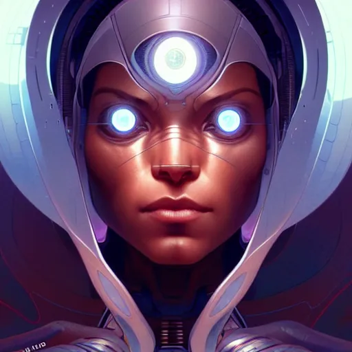 Image similar to cyborg, female, science fiction, highly detailed, digital painting, beautiful eyes, symmetry, concept art, sharp focus, illustration, art by artgerm and greg rutkowski and magali villeneuve and ilya kuvshinov! : : alphonse mucha : : - 0. 2