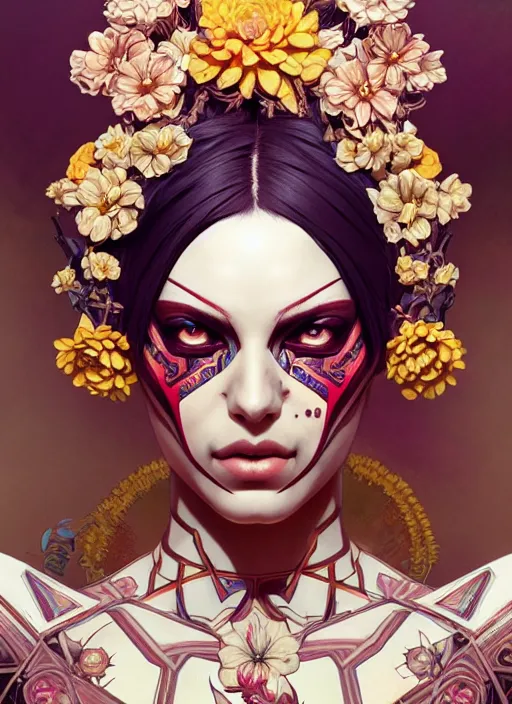 Image similar to symmetry!! portrait of floral! borderlands 3 psycho, intricate, elegant, highly detailed, digital painting, artstation, concept art, smooth, sharp focus, illustration, art by artgerm and greg rutkowski and alphonse mucha, 8 k