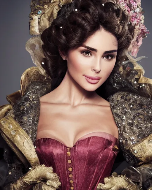 Prompt: Olivia Culpo as milady de winter, styling by Tom Eerebout & Sandra Amador, clear makeup, clean hair, dry skin, clear skin, airbrushed, bright eye makeup, warrior body, photo by Mario Testino, masterpiece, 8k octane render, cinematic, hyper detailed, micro details, insanely detailed, trending on artstation, cgstudio