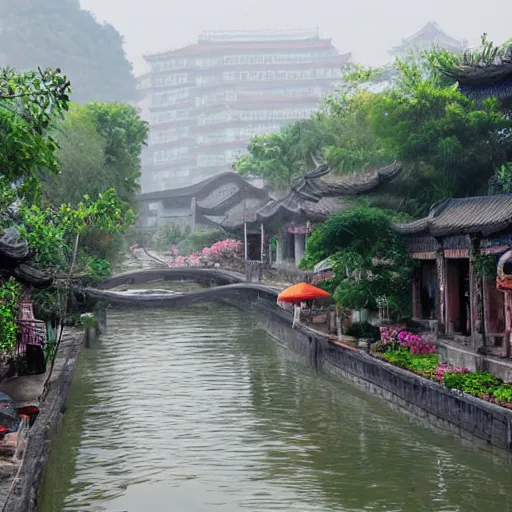 Image similar to water town in southern china, super realistic photo