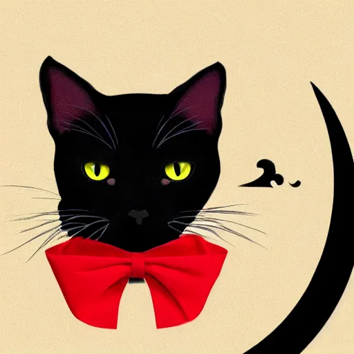 Image similar to a female black cat with red eyes and a gold crescent moon in her forehead