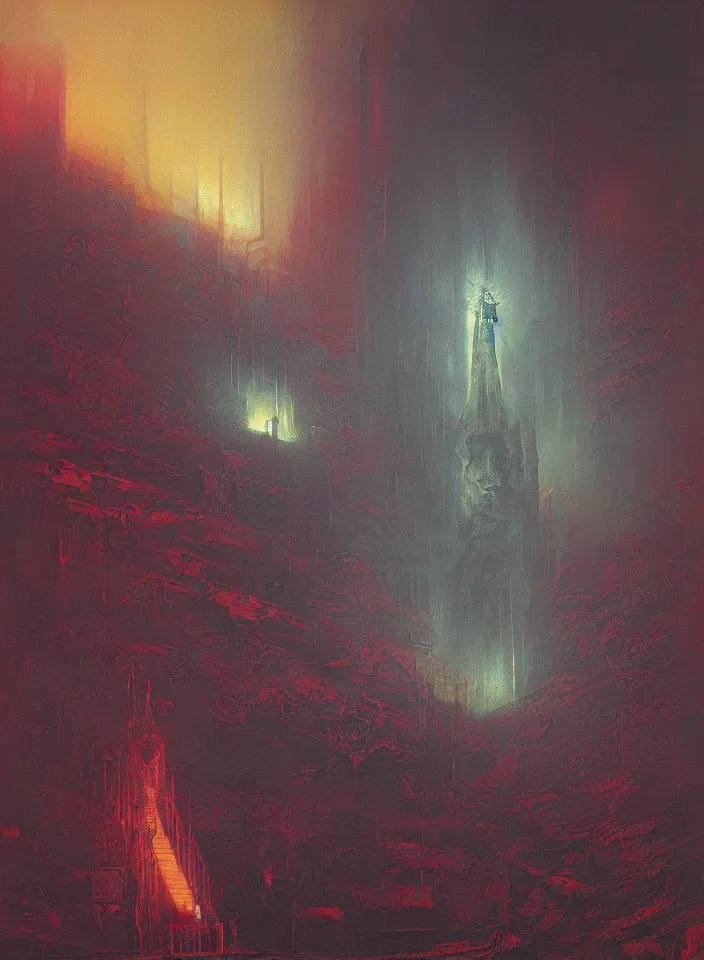 Image similar to the blind liberty of the few, red and purple palette, volume light, fog, by ( h. r. giger ) and paul lehr