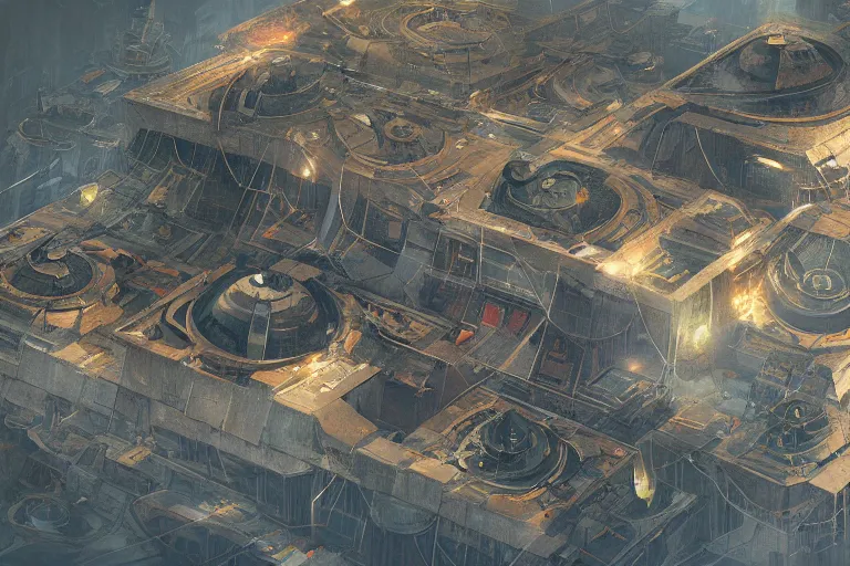 Image similar to pyramidal world, futuristic top view, Greg Rutkowski, high resolution