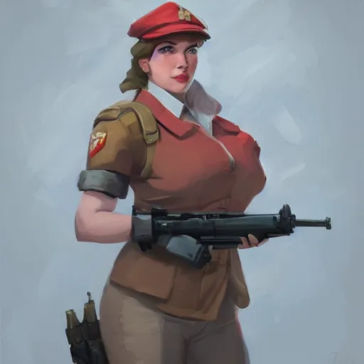 Prompt: portrait of beautiful muscilar girl with plump lips in team fortress 2 style, tragic, military art, concept art, fantasy, hd shot, digital portrait, beautiful, artstation, comic style, by artgerm, guy denning, jakub rozalski, magali villeneuve and charlie bowater