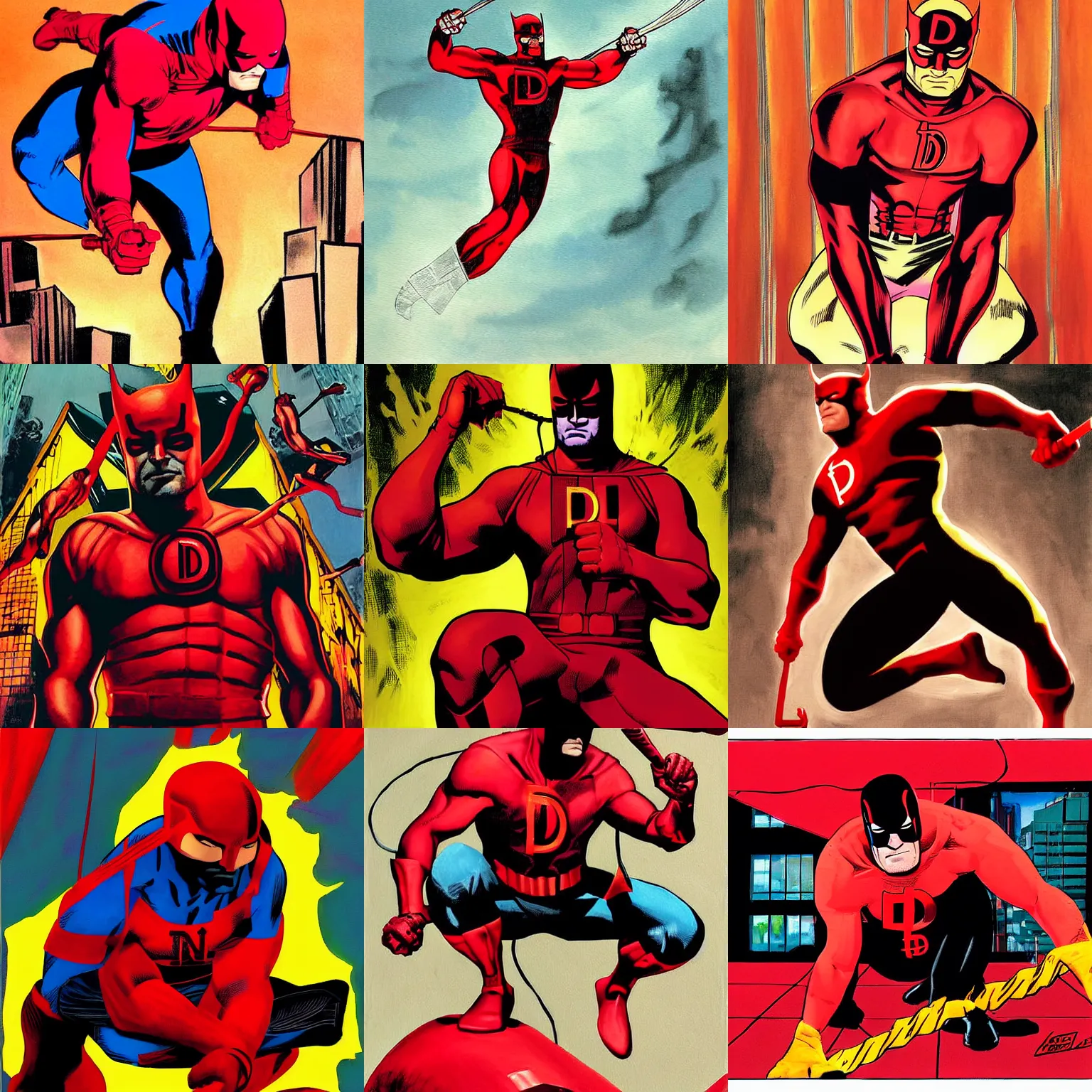 Prompt: daredevil painting by kevin nowlan 4 k