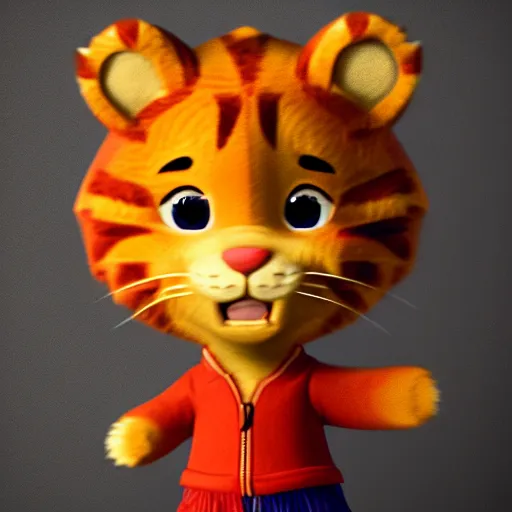 Prompt: render as a very grizzled 3d anime Daniel Tiger, full round round round round round round round face, short smile, cinematic lightning, medium shot, mid-shot, highly detailed, trending on Artstation, Unreal Engine 4k, cinematic wallpaper