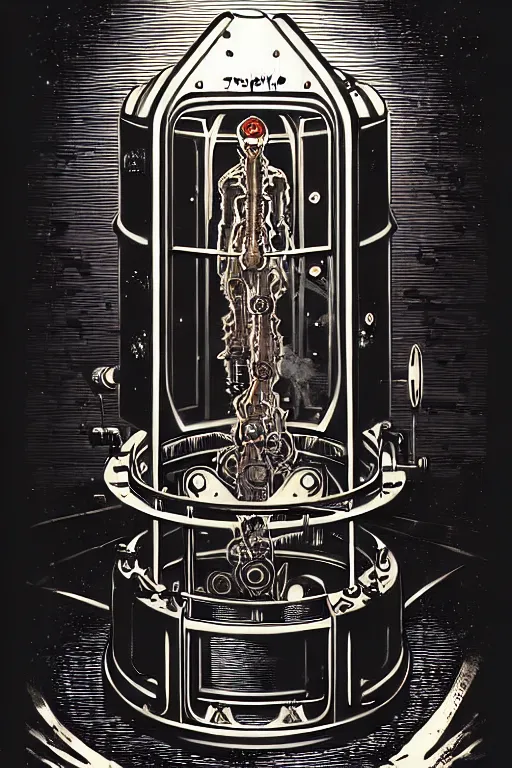 Image similar to steampunk cryo chamber containing a cyclops, high details, intricately detailed, by vincent di fate, inking, 3 color screen print, masterpiece, trending on artstation,, sharp, details, hyper - detailed, hd, 4 k, 8 k