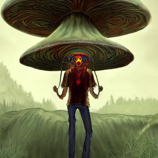 Image similar to A centered chest up portrait of a psychedelic godlike atlas mothman smoking a hand-rolled cigarette smoking heavily , magic mushroom village in background , award winning. superb resolution. in the art style of junji Ito and greg rutkowski . Detailed Mushroom city in background. Hyper realistic anime. Perfect art. Dalle2