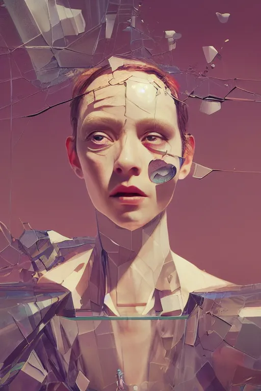 Prompt: 3 d, close - up, grim fashion model looking up, glass, tears, poster art, intricate oil painting, high detail, figurative art, multiple exposure, poster art, 3 d, by stanley kubrick and tooth wu and wlop and beeple