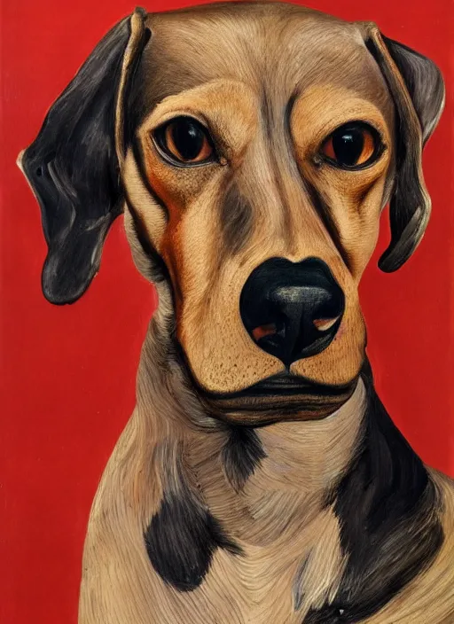 Prompt: Old dachshund, painted by Lucian Freud, very detailed, 8k