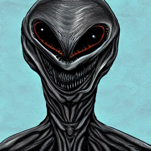 Prompt: a terrifying alien creature, digital painting, portrait