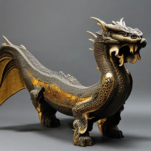 Prompt: dragon statue made in tang dynasty