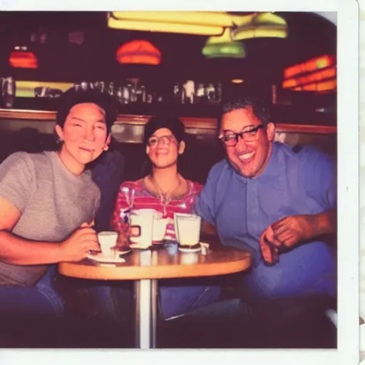 Prompt: a polaroid photo of people at a diner, detailed, hq, lens flare, realistic