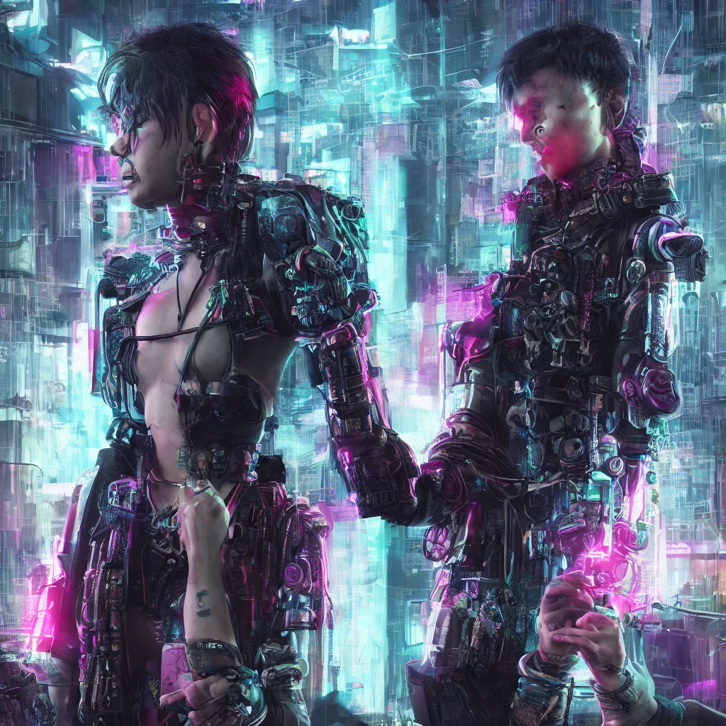 Prompt: portrait of a psycho mystical cyberpunk princess with a lot of chaotic magic power in a dystopian world, 8K 3D octane render