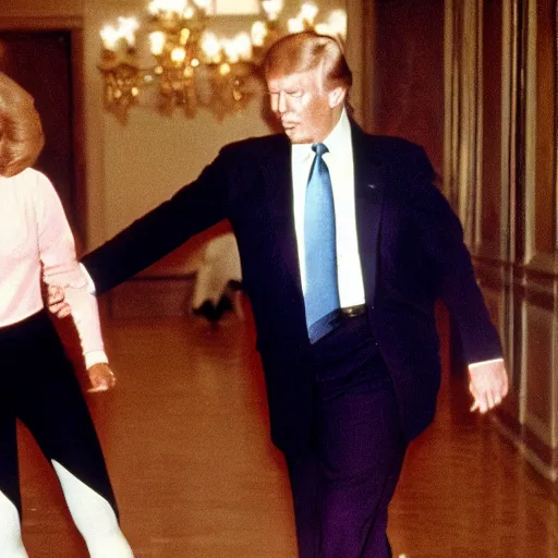 Image similar to joe biden and donald trump rollerskating together in the 1 9 7 0 s, movie still