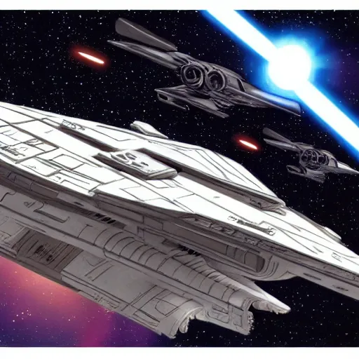 Image similar to a concept art for a star wars spaceship,cinematic, in the style of Ralph McQuarrie