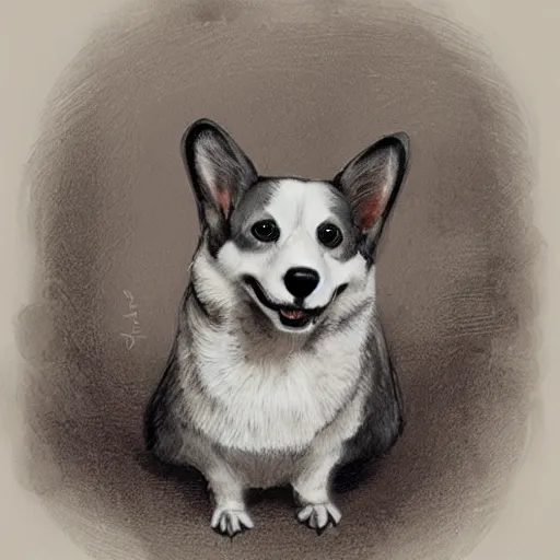 Image similar to a corgi vampire in the style of jean baptiste monge