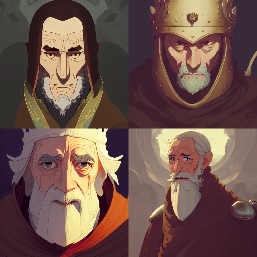 Prompt: portrait of medieval old king, artstation, cartoon, elegant highly detailed digital painting, concept art, smooth, sharp focus, makoto shinkai, don bluth, fujita goro, moebius, tom whalen, michel ocelot, atey ghailan, akihiko yoshida, fadeev