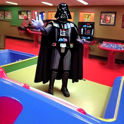 Image similar to darth Vader at chuck-e cheese