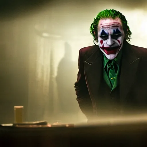 Image similar to stunning awe inspiring ( robin williams ) as the joker 8 k hdr movie still atmospheric lighting