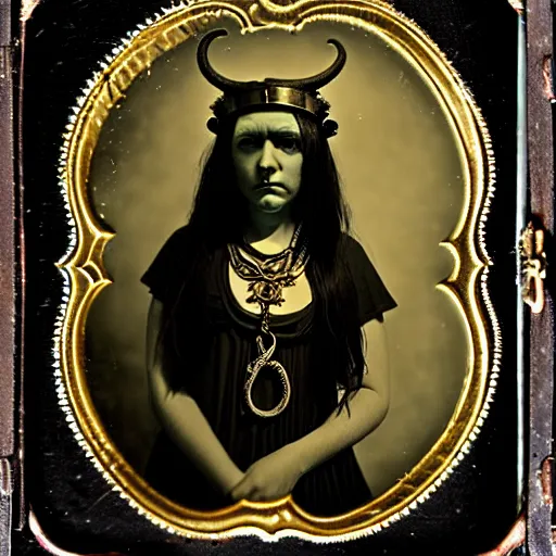 Prompt: tintype ambrotype daguerreotype of a cthulhu priestess adorned in occult jewelery with tentacle hair. emerging walking out of a slithering baroque frame. she is high priestess of cthulhu. tintype