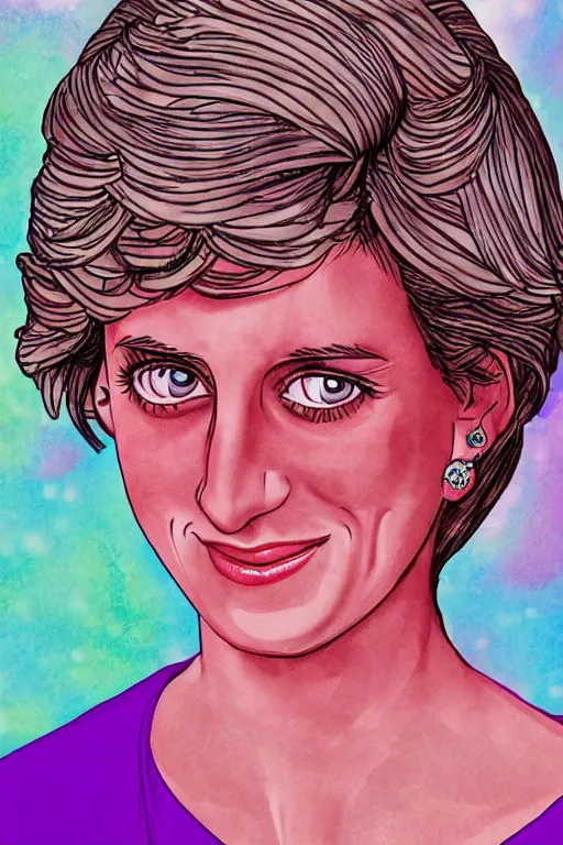 Prompt: illustration of princess diana, drawn by mai yoneyama, detailed, colorful, digital art