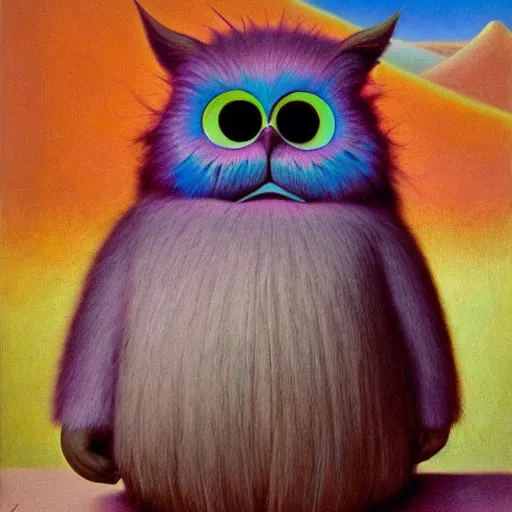 Image similar to a naturalist, colorful, beautiful painting of a furby in front of a shrub painting by zdzisław beksinski, alfred kubin, trending on artsstation, expressive ductus.