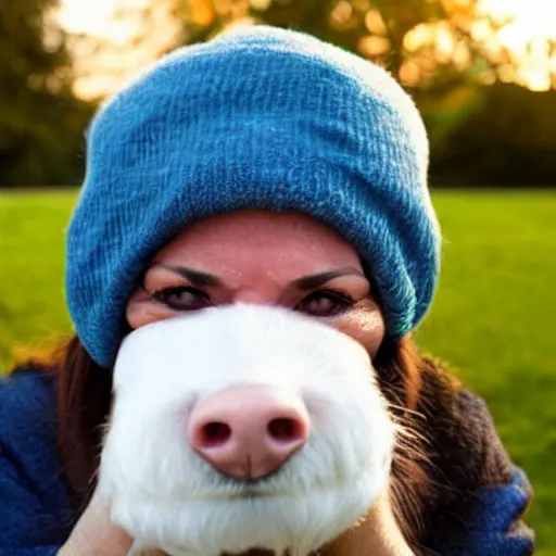 Prompt: woman who has a dog snout on her face