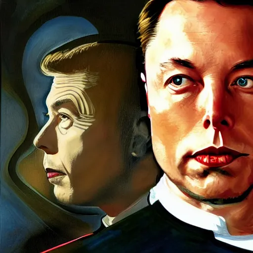 Image similar to a portrait painting of Elon Musk as Spock from Star Trek painted by Norman Rockwell