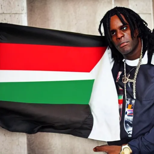 Image similar to chief keef holding a palestine flag 4 k quality super realistic