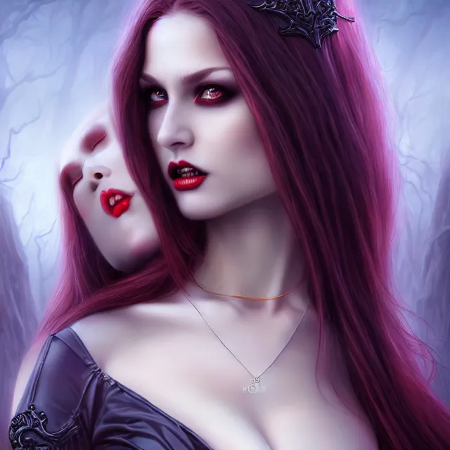 Image similar to beautiful vampire queen, highly detailed, 4 k, hdr, smooth, sharp focus, high resolution, award - winning photo, artgerm, anne stokes, photorealistic