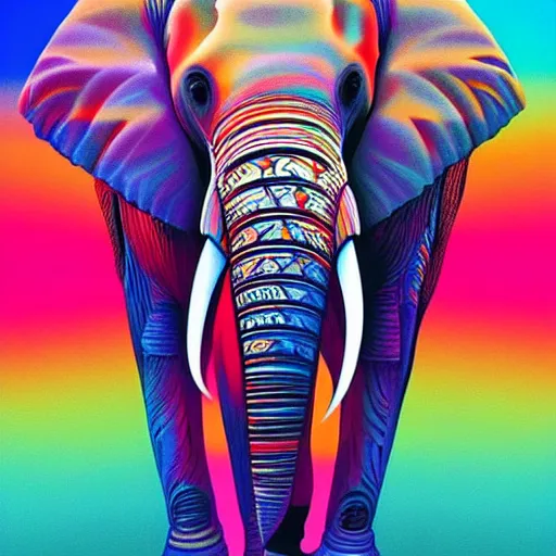 Prompt: symmetrical artistic painting of an elephant made with brush strokes and colour explosions, digital art by beeple