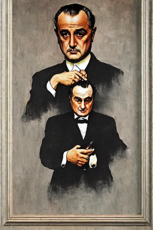 Image similar to Don Vito Corleone painted by Norman Rockwell