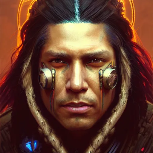 Prompt: portrait painting of a cyberpunk decker native american man, ultra realistic, concept art, intricate details, eerie, highly detailed, photorealistic, octane render, 8 k, unreal engine. art by artgerm and greg rutkowski and charlie bowater and magali villeneuve and alphonse mucha