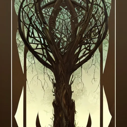 Image similar to symmetry!! trees with puzzle leaves, intricate, elegant, highly detailed, digital painting, artstation, concept art, smooth, sharp focus, illustration, art by artgerm and greg rutkowski and alphonse mucha