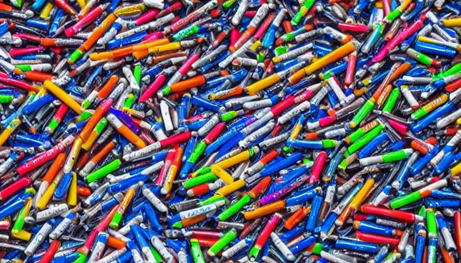 Image similar to a huge pile of plastic pens have fallen, hyperrealistic shaded