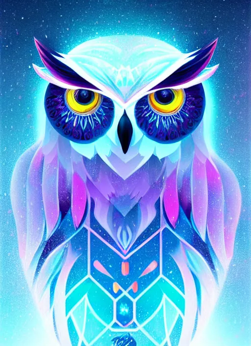 Image similar to symmetry!! product render poster vivid colors divine proportion owl, ice and snow, glowing fog intricate, elegant, highly detailed, digital painting, artstation, concept art, smooth, sharp focus, illustration,