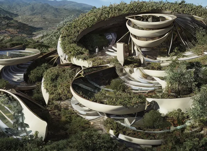 Prompt: an eco - friendly dwelling in a futuristic solarpunk neighborhood. art by paolo soleri and federico pelat and markus vogt and alejandro burdisio, hyperrealism