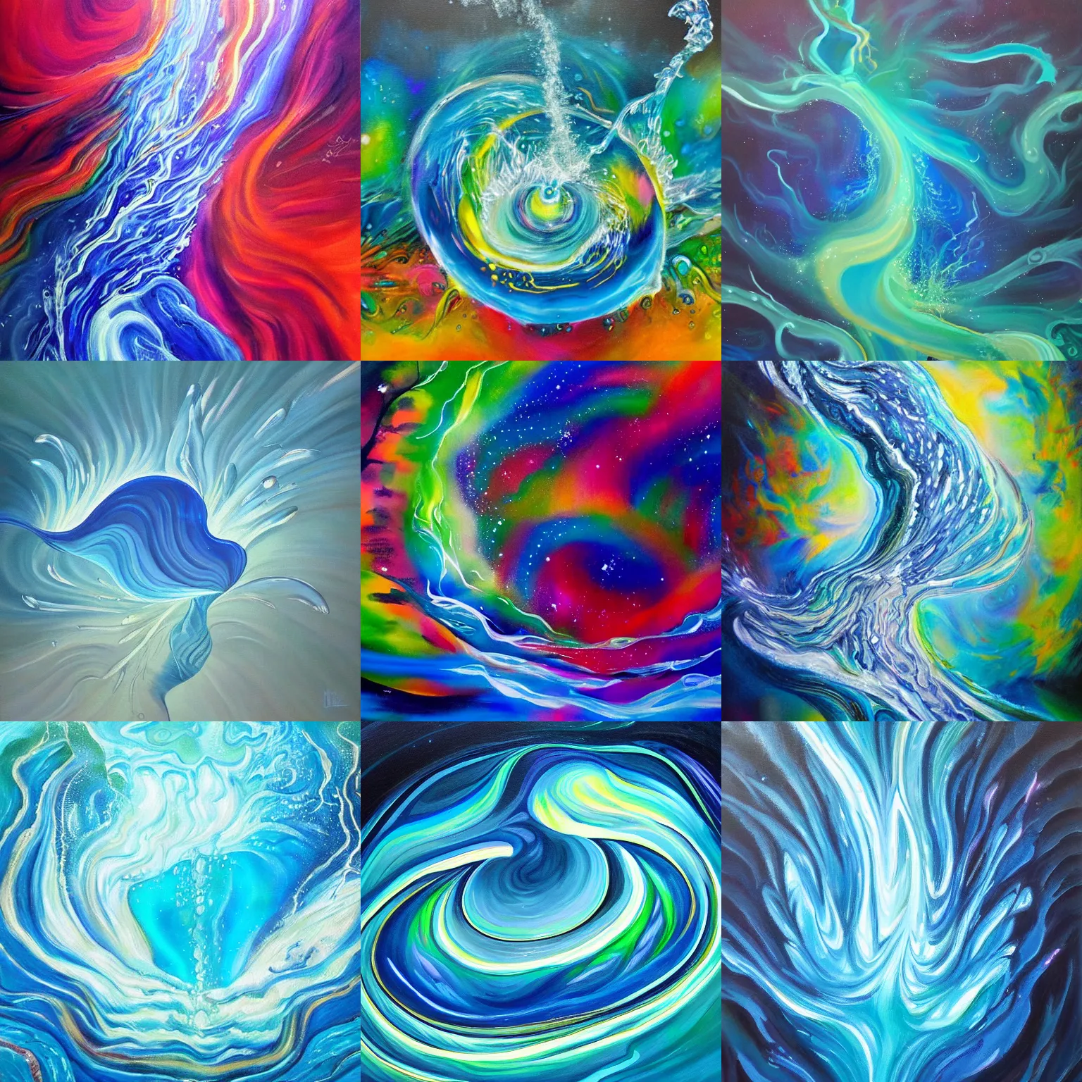 Prompt: a painting of magical elementie of water creates magical moving fluid vibes