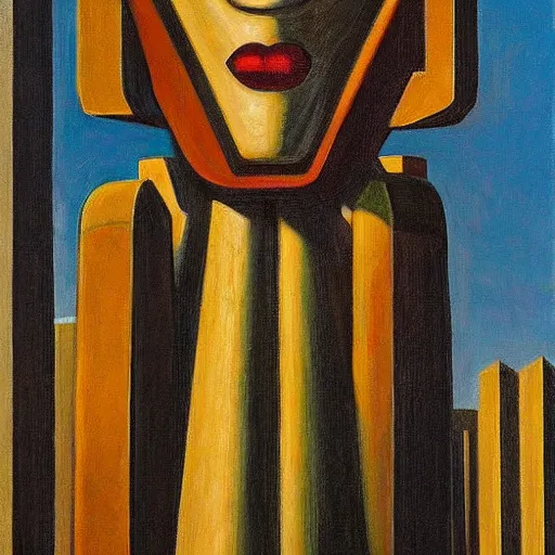 Image similar to brutalist giant sacred robot visage, portrait, cathedral, dystopian, pj crook, edward hopper, oil on canvas