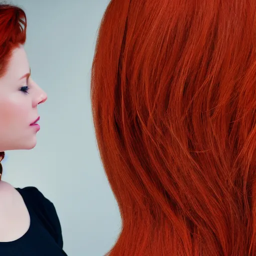 Image similar to very beautiful redhead woman looking back over her shoulder, eye contact