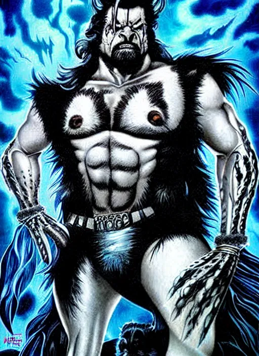 Image similar to lobo from dc comics movie poster art by jim warren