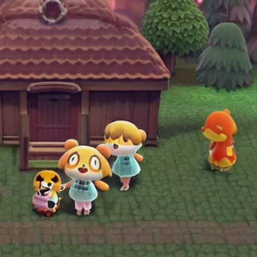 Image similar to A still of Isabelle from Animal Crossing in a lost footage horror movie, late 2000’s, low quality, vhs quality