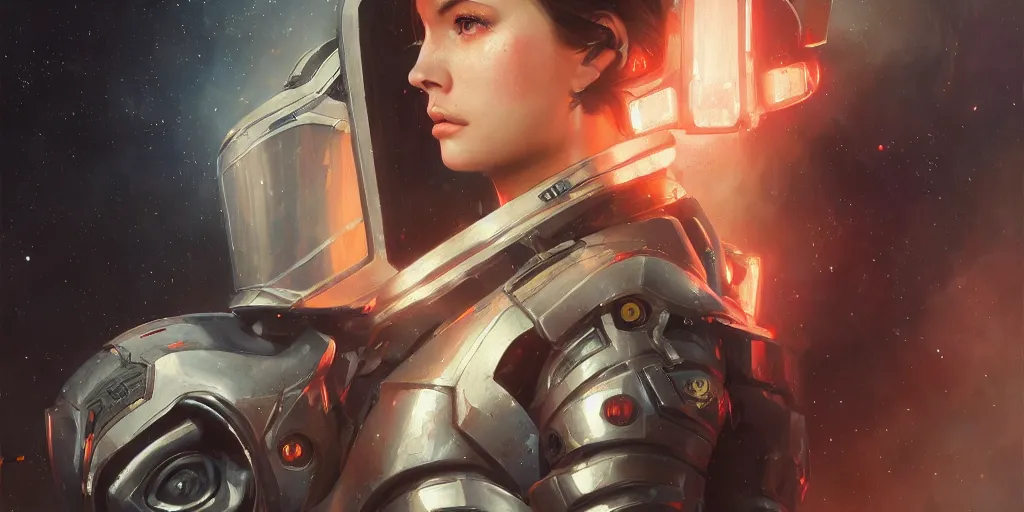 Prompt: an ultradetailed beautiful portrait panting of an attractive woman wearing scifi armour, oil painting, fantasy art, by ilya kuvshinov, greg rutkowski and makoto shinka