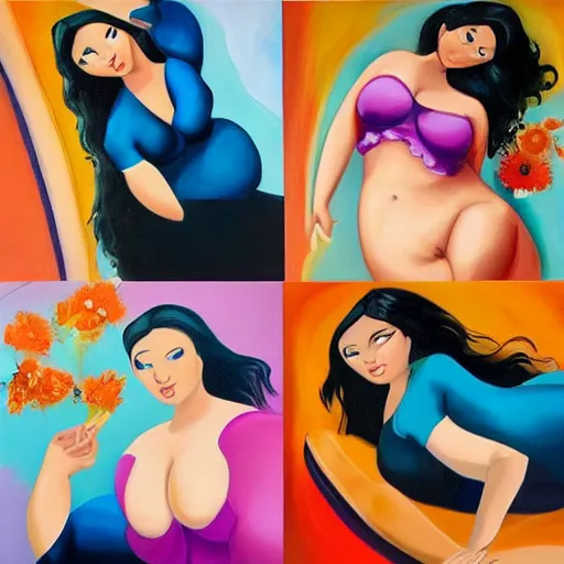 Image similar to stunning, coherent, beautiful painting, still of a group of bbw models taking a picture of each other posing in the same bed , they are all laying down , 3d, in the style of pixar, smooth, 3d, highly detailed, highly detailed, sharp focus, bokeh, depth of field, 16k resolution, Unreal Engine 5, coherent, cinematic lighting, photorealistic