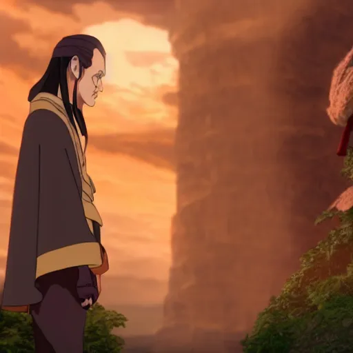 Image similar to elrond tells naruto he is his father, ultra realistic, uhd, 8 k, cinematic, golden hour, beautiful